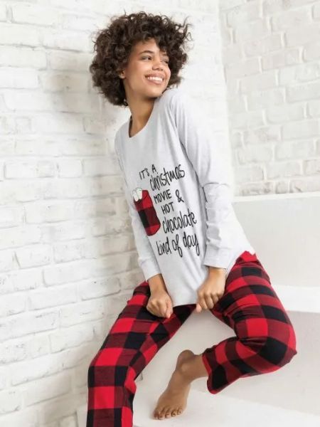 pigiama con pantalone a quadri per donna