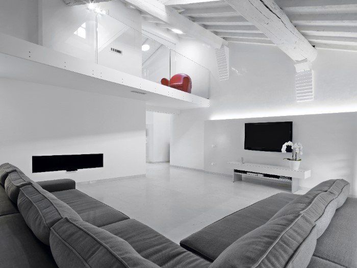 Resin floors in living room with TV