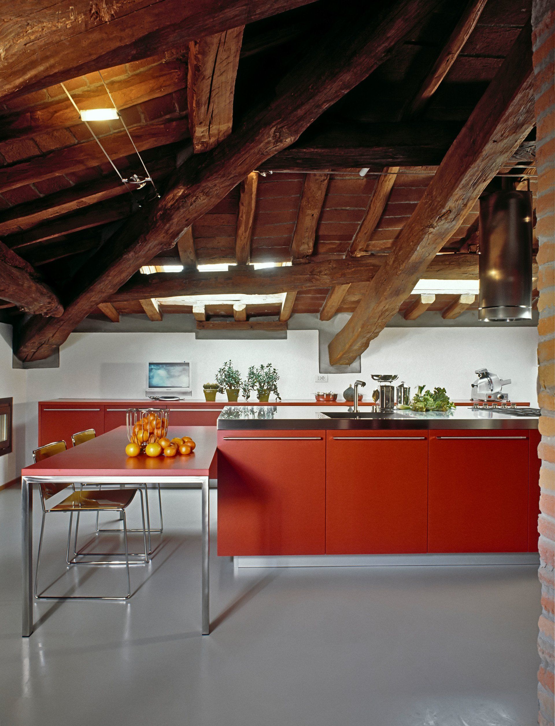 Resin floors red kitchen