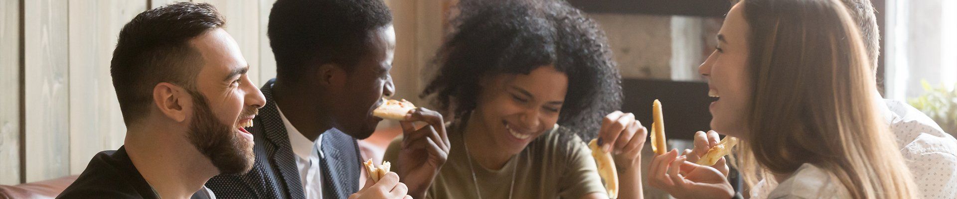 California Pizza — Friends Having Fun While Eating Pizza in Pleasanton, CA