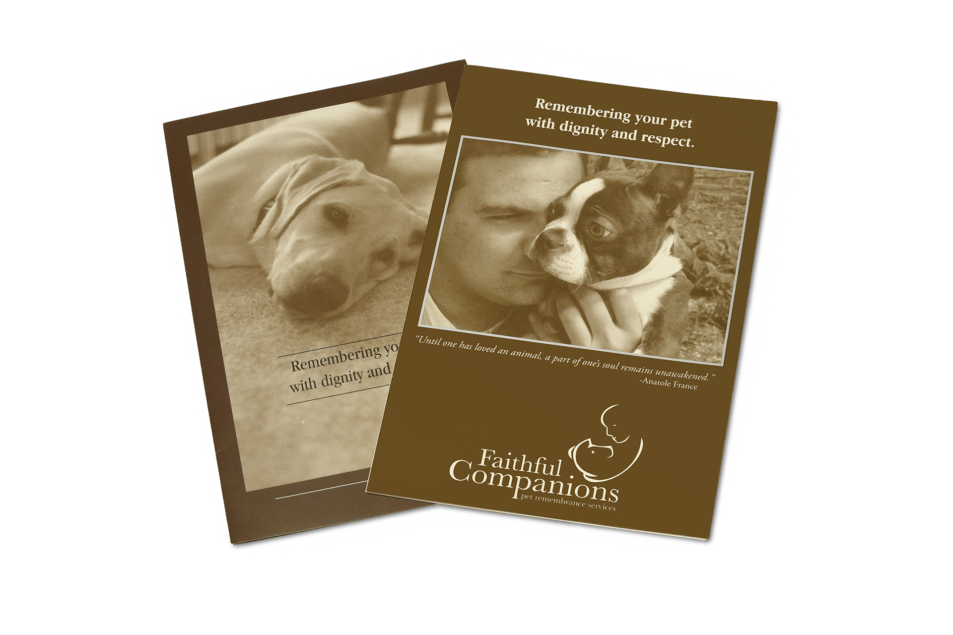 A man is kissing a dog on the cheek on a card that says faithful companions