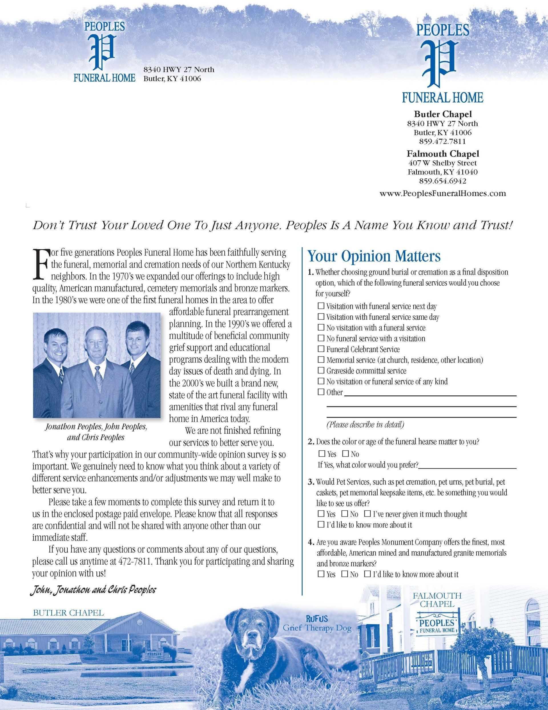 A page of a magazine with a picture of three men and a dog