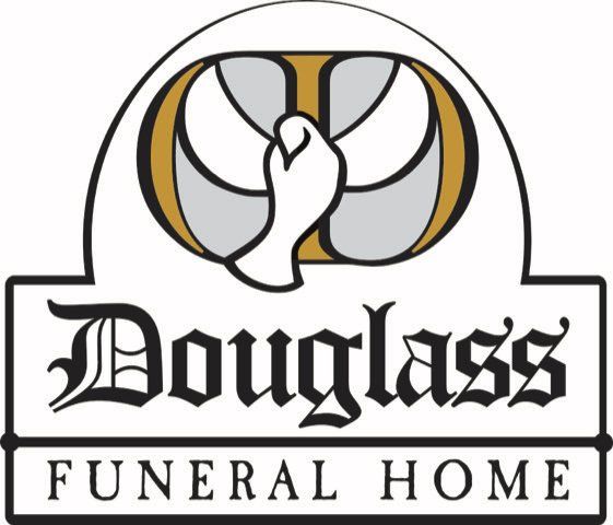 A logo for douglass funeral home with a dove on it