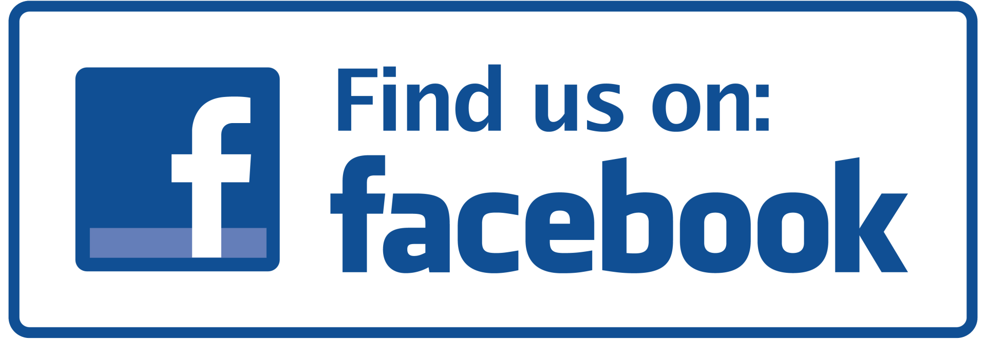 A blue and white sign that says find us on facebook