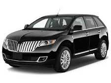 Black Lincoln MKX SUV, front view, parked, shiny exterior, silver grille, alloy wheels.