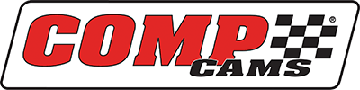 A red and white logo for comp cams on a white background.