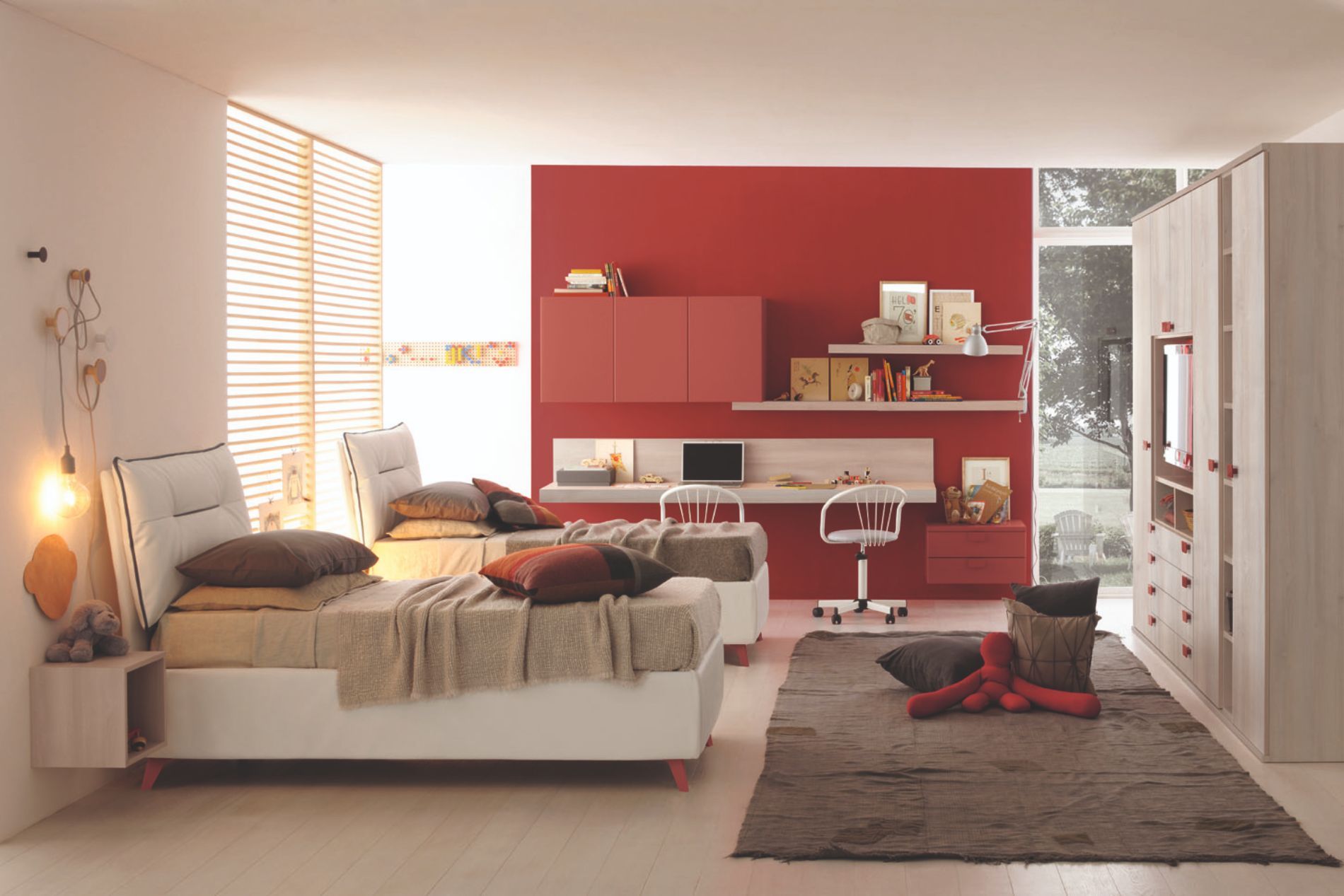 cameretta per ragazzi in rosso