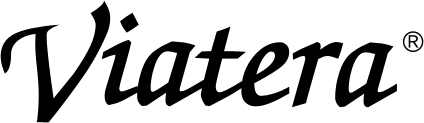 A black and white logo for viatera on a white background.