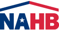 The nahb logo is a red , white and blue house with a star on the roof.