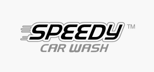 The logo for speedy car wash is black and white.