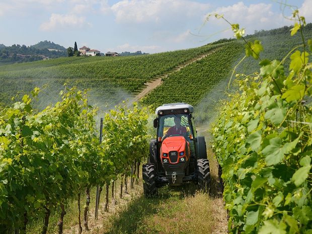 Trattore che dissoda campo