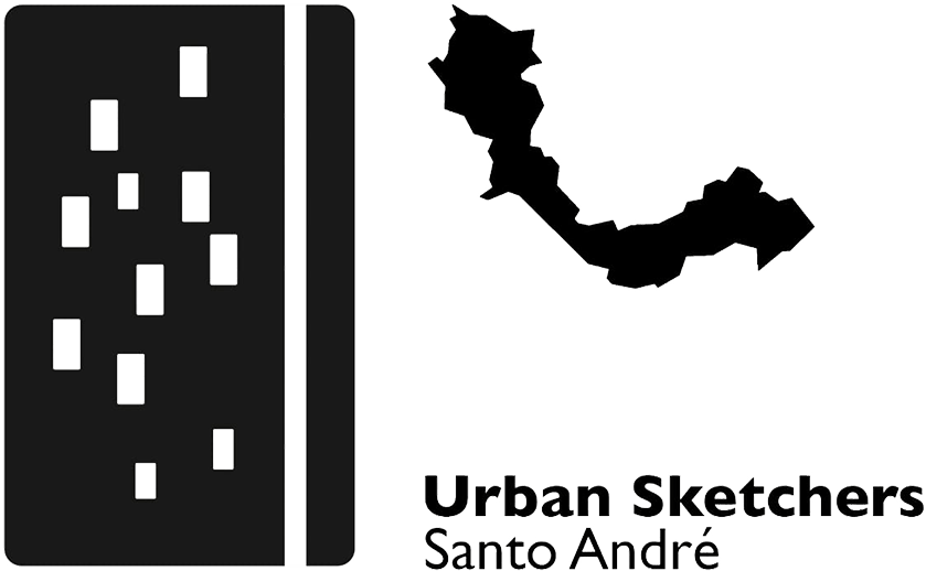 Um logotipo preto e branco para urban sketchers santo andré