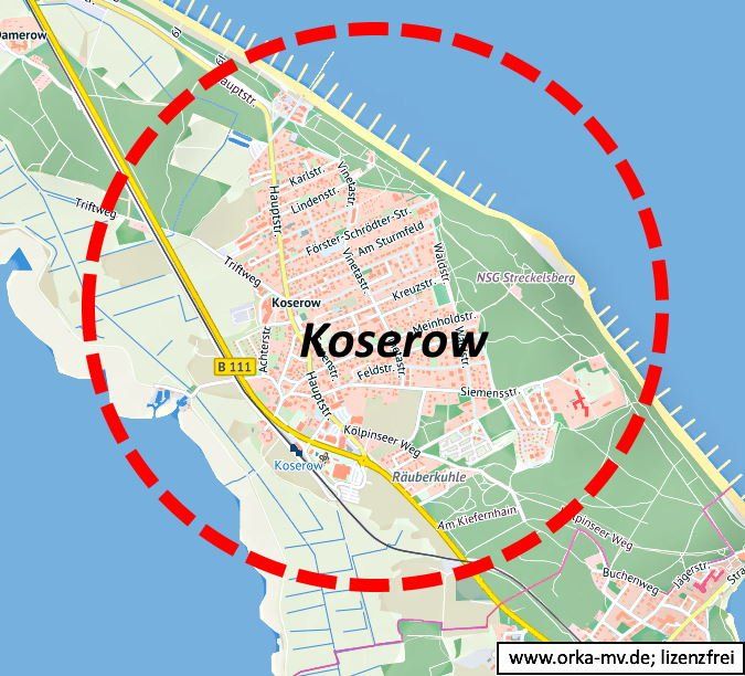 Kartenbild © Hanse- und Universitätsstadt Rostock (CC BY 4.0) Kartendaten © OpenStreetMap (ODbL) und LkKfS-MV. Ostseebad Koserow - Ihr Immobiliengutachter