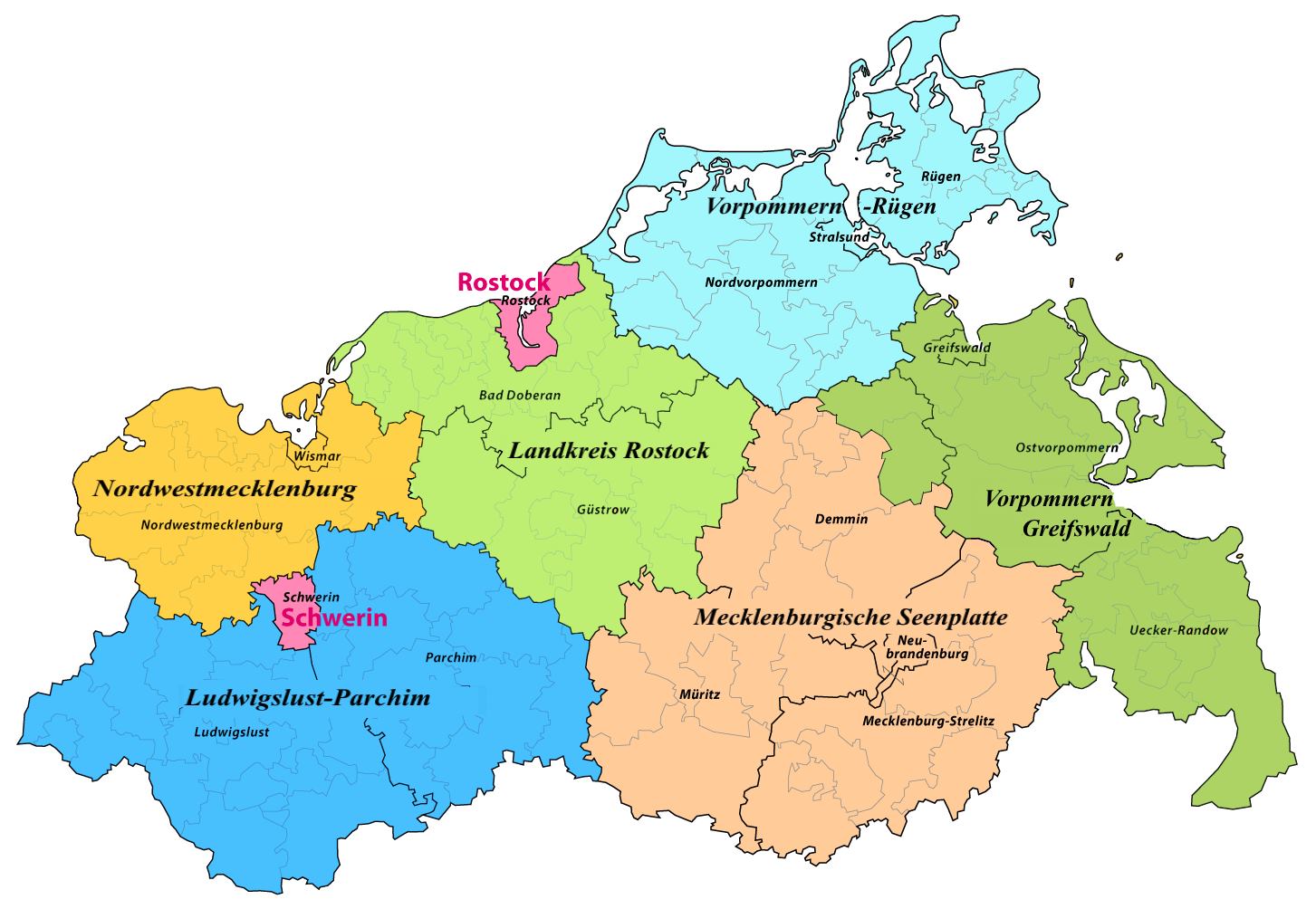 Eine Karte mit den Bundesländern und ihren Hauptstädten