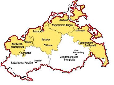 Region Nord - gelb markiert Eine Karte von Deutschland zeigt die Bundesländer Rostock und Mecklenburg