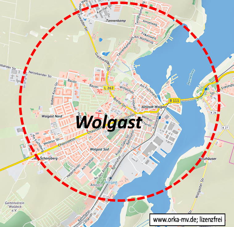 Kartenbild © Hanse- und Universitätsstadt Rostock (CC BY 4.0) Kartendaten © OpenStreetMap (ODbL) und LkKfS-MV. Ihr Immobiliengutachter für Wolgast