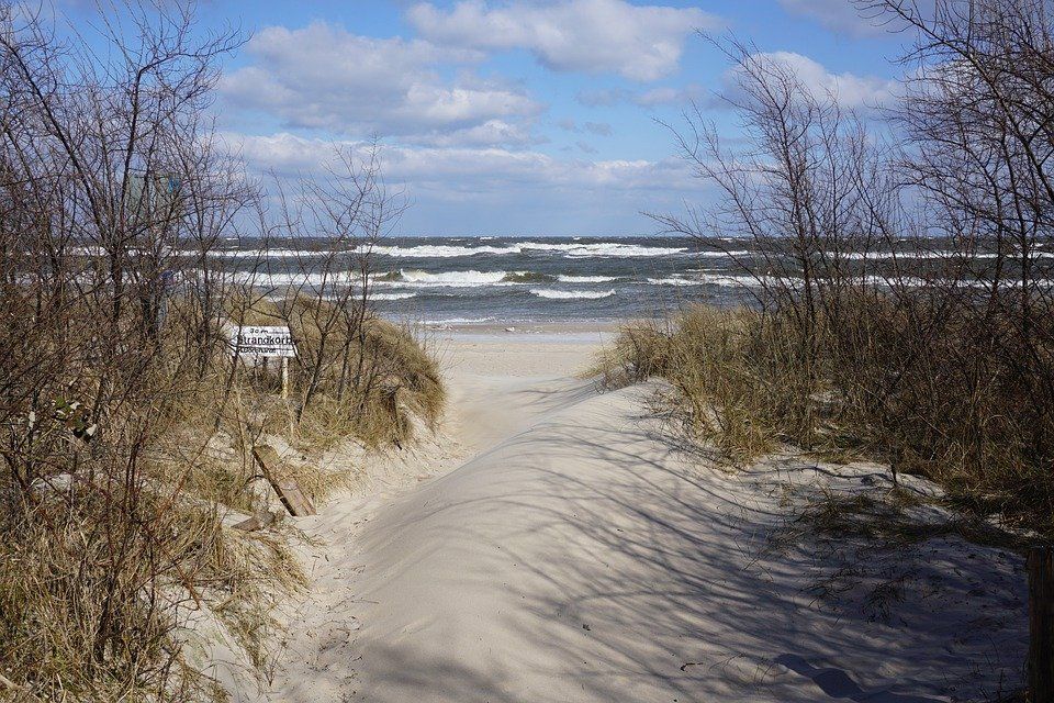 pixabay, linzenzfrei Eine unbefestigte Straße, die an einem sonnigen Tag zum Strand führt.