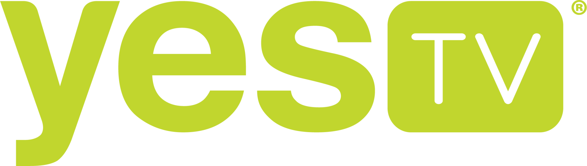 A green logo for yes tv on a white background