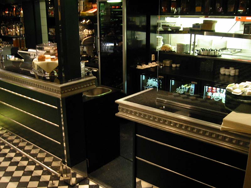 A black and white checkered floor in a restaurant