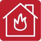 An icon of a house with a fire inside of it.