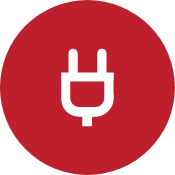 A red circle with a white icon of a plug in it.