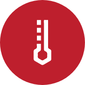 A white thermometer icon in a red circle.