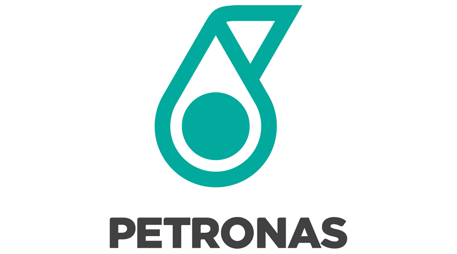PETRONAS teal logo with stylized droplet and bold black wordmark on white background