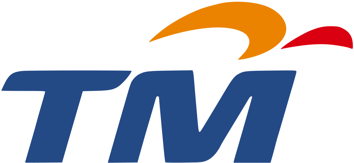 Blue TM logo with orange and red swoosh above it