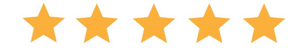 Five gold stars in a row, representing a five-star rating.