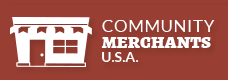 A logo for community merchants u.s.a. with a picture of a store