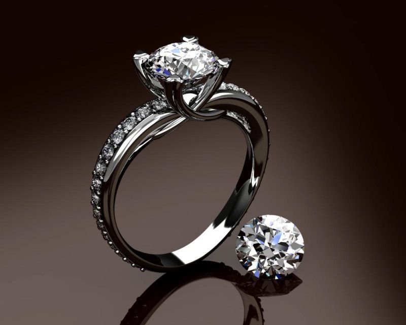 An engagement ring with a diamond in the center