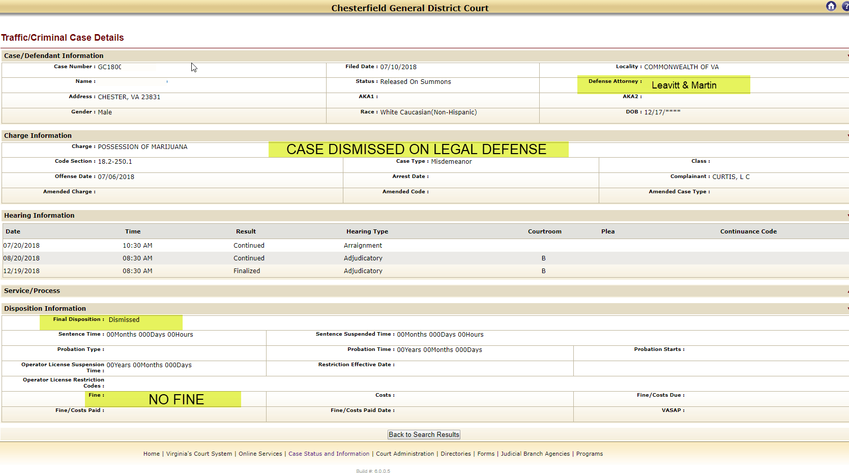 Chesterfield marijuana possession dismissed