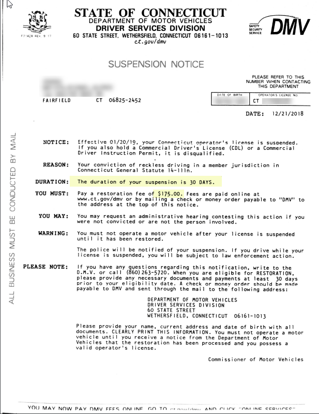 Reckless driving in Virginia out of state ticket