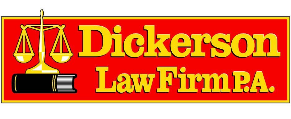 A logo for dickerson law firm pa with scales of justice and a book