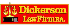 A logo for dickerson law firm pa with scales of justice and a book