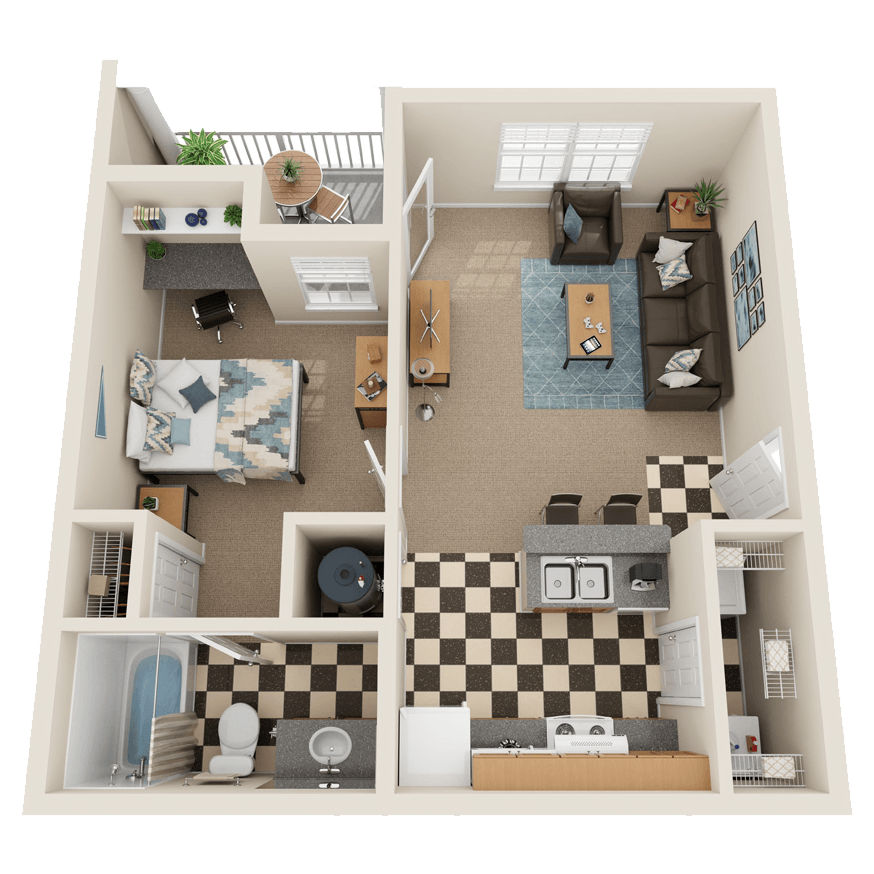 The Lewis | 1 Bedroom Floor Plan