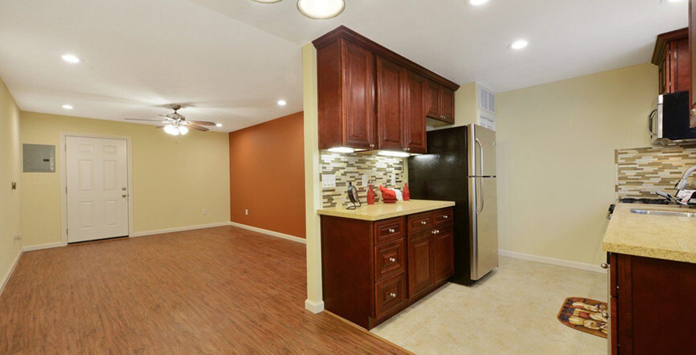 kitchen and living room