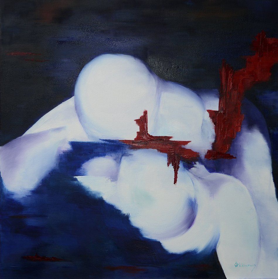couple nude, painting, abstract, oil on canvas, contemporary art, canadian artist, klucowicz, figurative, travel inspires art, st. lucia