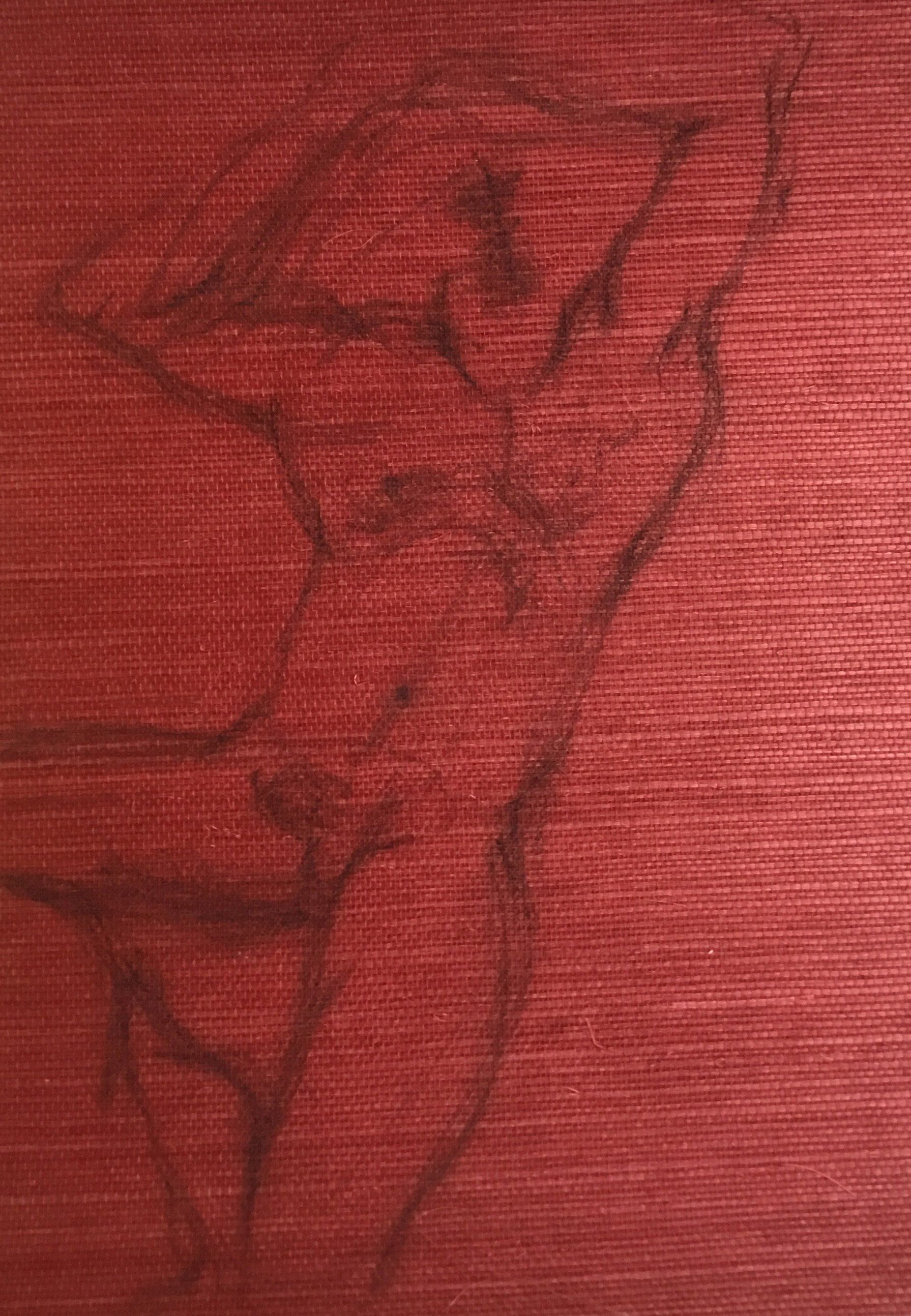 art by k2 - drawing on red wallpaper