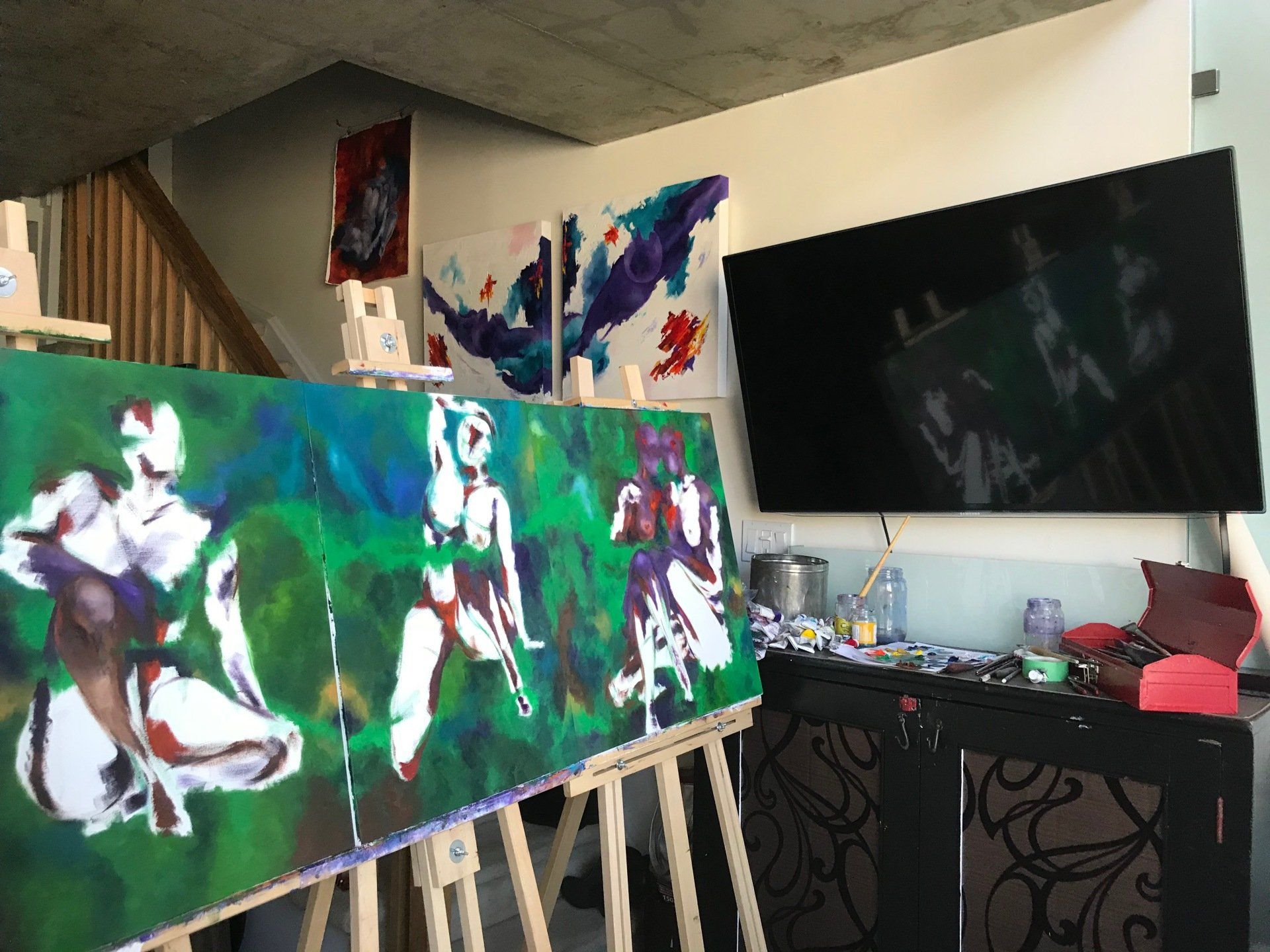 figurative artist, canadian art, female artist, painting, fabric art, triptych
