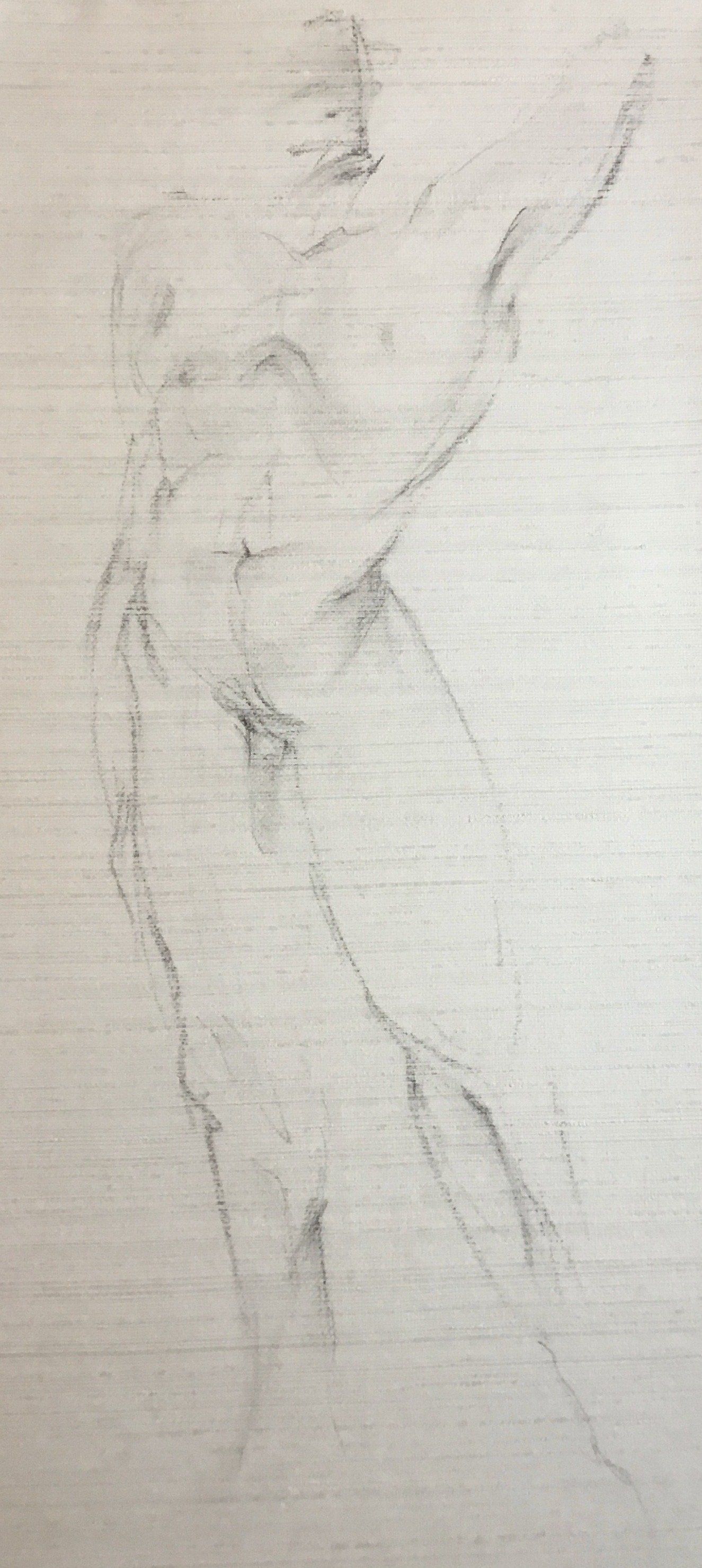 male figure drawn on wallcovering by Karen Klucowicz