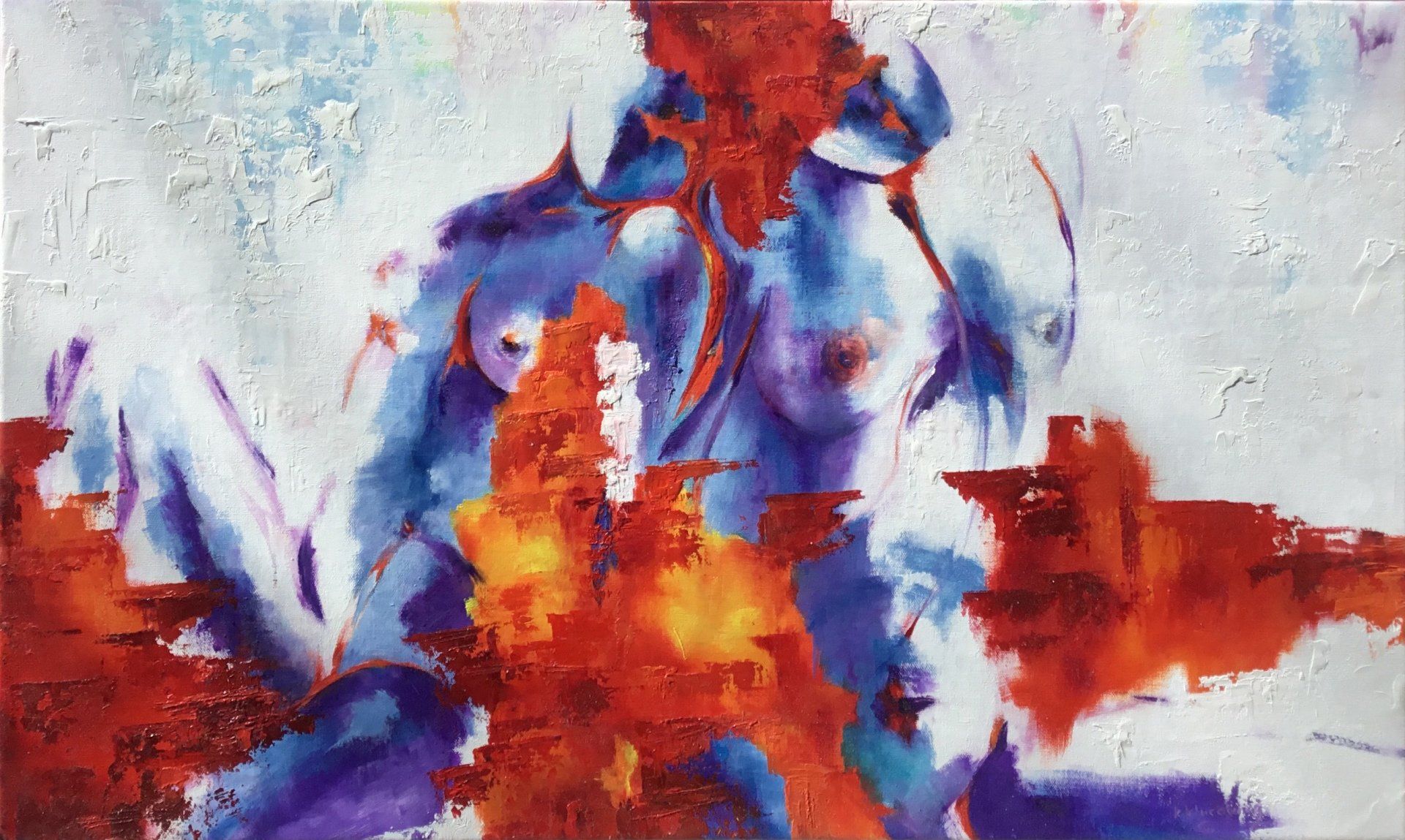 couple nude, painting, abstract, oil on canvas, contemporary art, canadian artist, klucowicz, figurative, travel inspires art, barbados
