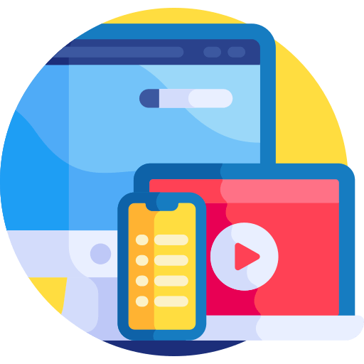 A cartoon illustration of a cell phone , laptop , and tablet.