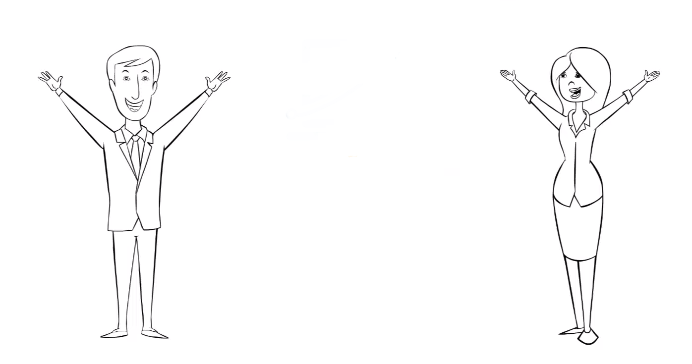 A man and a woman are standing next to each other with their arms outstretched.