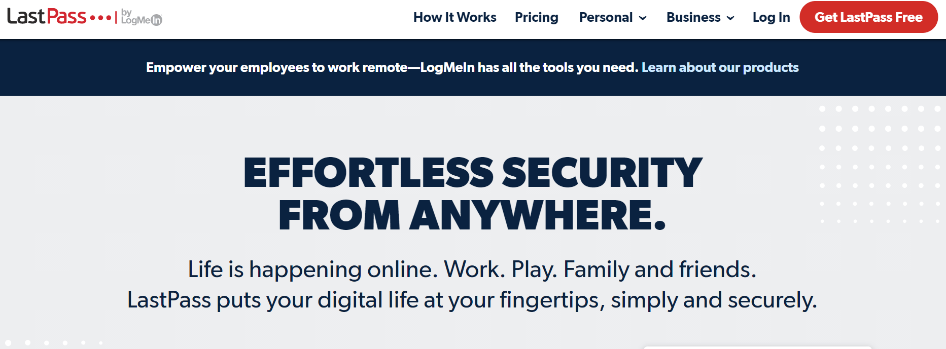 A screenshot of a website that says effortless security from anywhere