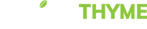 The word thyme is written in green on a white background.