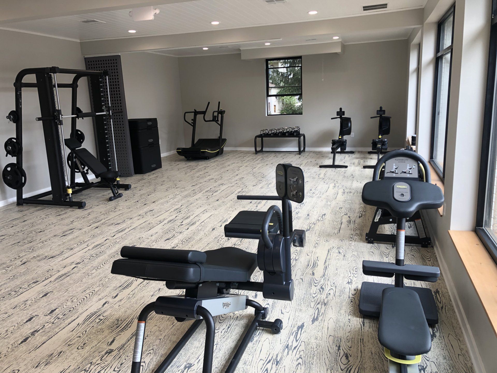 Modern fitness room with strength machines and cardio equipment at Daily Fitness