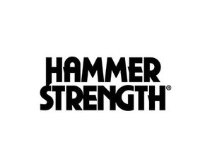 Hammer Strength logo in bold black font, strength training equipment brand.