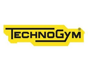 Technogym fitness equipment logo in bold black letters on a yellow background.