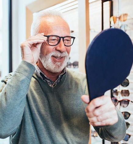 Eye Care — Senior Wearing New Eyeglasses in Athens, TN Eye Care — Senior Wearing New Eyeglasses in Athens, TN
